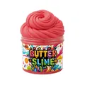Pink butter slime in clear jar with smooth spiral texture and fruity label design - Red