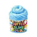 Blue buttery slime with spiral texture in fruit labeled jar by nororo brand - Sky Blue