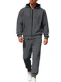 Tuta sportiva da uomo in pile grigio scuro con felpa con cappuccio e pantaloni - grigio scuro