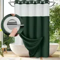 Dark green and white waffle weave shower curtain with metal eyelets and white plastic rings - Dark Green