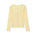Gilet en maille côtelée jaune pâle avec col rond et boutons blancs sur fond blanc - S / Jaune