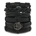 Mehrlagiges Lederarmband-Set für Herren mit Lebensbaum-Metallanhänger im Vintage-Stil - Retro Schwarz Stil