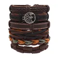 Mehrlagiges Lederarmband-Set für Herren mit Lebensbaum-Anhänger im Vintage-Stil - Klassischer Brauner Stil