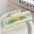 Rechthoekige haarklem met blauw en geel marmeren textuur van acryl afwerking - Geelgroen