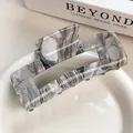 Minimalist grey marble pattern acrylic hair claw clip in rectangular geometric design - Grey Black