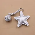 Detail of silver star leather keychain with braided rope and metal ring accessory - Silver