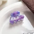 Elegant small acetate hair claw clip with purple and white marble pattern texture - Purple Rose (3cm)
