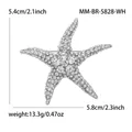 Broche étoile de mer tropicale argentée avec strass blancs, 5,4cm x 5,8cm - Blanc Argenté