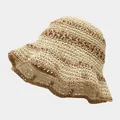 Two-tone woven straw bucket hat in beige and brown for beach vacations and sun protection - M (56-58cm) / Beige Khaki Contrast Khaki Edge
