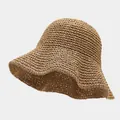 Breathable wide brim straw sun hat for women in natural dark brown woven texture - M / Dense Weave Khaki (Model I BC)