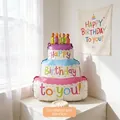 Cute three-tier cake foil balloon for birthday party decor, uninflated size 38x45cm - Matte INS Pink Blue Purple Multi-Layer Cake