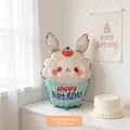 Cute bunny cupcake foil balloon in cream and light blue for birthday party decor - Matte Birthday Cupcake Rabbit