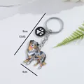 Silver metal Australian Shepherd dog keychain with enamel figurine and paw print charm - Australian Shepherd with Paw (10512)