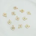 18k gold plated clover pendants with white shell inlay and zircon for DIY jewelry - Single Hook Zircon Clover 18mm
