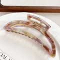 Pink and brown marble texture resin shark hair claw clip with gold metal spring - 11cm / Jewel Purple