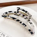 Hollow crescent shark clip with black and white ink marble pattern and gold metal frame - 11cm / White Tortoise Shell