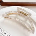 Elegant ivory marble texture crescent hair claw clip with gold metal spring for women - 11cm / Mermaid White