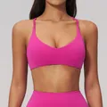 Reggiseno sportivo yoga rosa acceso con spalline sottili e scollo a V elasticizzato - Taglia S / Top / magenta