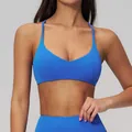 Set sportivo blu vivace con reggiseno a incrocio sulla schiena e leggings coordinati - Taglia S / Top / Blu Cloisonne