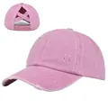 Pink vintage washed ponytail baseball cap with distressed details and cross-back design - Adjustable 54-59 / Pink