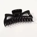 Glossy black leopard style bow hair claw clip with strong metal spring for long hair - Black 11cm