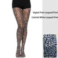 Collants grande taille à taille haute avec imprimé léopard coloré sur gris foncé - Grande Taille (40-150kg) / Léopard Blanc Coloré