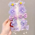 Set di 10 fermagli per capelli viola con fiori e fiocchi con perle per bambine - Viola