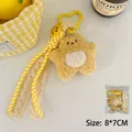 Lindo llavero de oso estrella de peluche amarillo con clip de corazón y encaje - 3# Gancho de Corazón de Oso de Peluche Amarillo