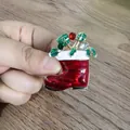 Christmas stocking brooch with red enamel and sparkling rhinestones for women - Christmas Stocking Boot Style (XZ357-15)