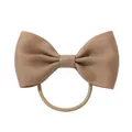 Solid khaki grosgrain ribbon bow hair tie for girls with elastic band feature - Khaki/Camel (812)
