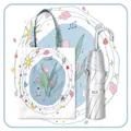 Silver folding sun umbrella with curved handle and matching tulip canvas tote bag - T-Silver Rotating Musical Notation Style (with Tote Bag)