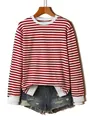 Sweatshirt à manches longues rayé rouge et blanc avec détails verts sur le côté - S / Rouge