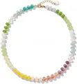 Bohemian style necklace with multi-colored natural stone beads and gold heart pendant - Style 88 (6mm)