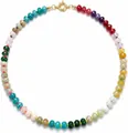Bohemian colorful natural stone beaded necklace with faceted crystals and gold clasp - Style 86 (6mm)
