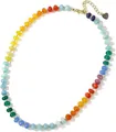 Rainbow faceted crystal beaded necklace with golden heart charm and extension chain - Style 93 (6mm)