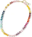 Bohemian beaded necklace with colorful natural stones and a gold heart charm - Style 92 (6mm)