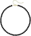 Bohemian black polished bead necklace with golden adjustable lobster clasp closure - Style 97 (6mm)