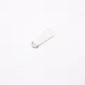 Detailed view of white PU leather zipper pull with silver D-ring and fine stitching - White Silver Buckle