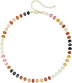 Bohemian colorful natural stone beaded necklace with adjustable gold chain and lobster clasp - Style 95 (6mm)