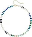 Bohemian multicolored stone beaded necklace with blue and green beads and gold clasp - Style 96 (6mm)