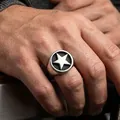 Anillo de sello de pentagrama vintage de acero inoxidable para hombre en negro - US 13 / Color Acero
