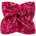 Deep red square satin scarf with vintage gold chain pattern and Paris lettering - Dark Red Chain / 50x50cm