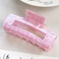 Pastel pink checkered rectangle hair claw clip for women in high quality resin - Purple