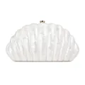 Bolso de fiesta elegante tipo concha de acrílico perlado con cierre de bola dorada - Blanco