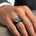 Fashionable black titanium ring for men with rectangular abalone shell inlay - US 7 / Black Abalone Shell