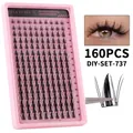160PCS individual eyelash cluster set with DIY 9-16mm lash length in pink tray - Segmented Eyelash Style (DIY-SET-737)