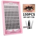 DIY cluster eyelash kit featuring 150 pieces of black manga style lashes in a pink case - Manga Fairy Style (DIY-SET-738)