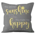 Funda de cojín cuadrada gris oscuro con letras sunshine amarillas para decoración hogar - Estilo Gris Sunshine Happy (CRD14-1) / 45x45 cm