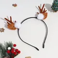 Serre-tête de Noël avec bois de renne marron, oreilles en peluche et pompons blancs - Bois de renne en peluche