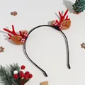 Serre-tête bois de renne de Noël avec oreilles en peluche et nœuds à carreaux rouges - Bois de renne avec nœud